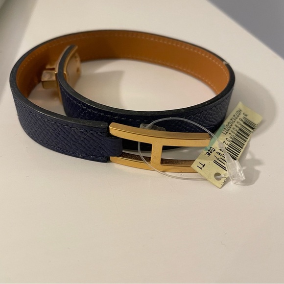 Brand New Hermes Cuir Drag Double Tour Veau Epsom Bleu Saphir Bracelet Size T1 - Picture 3 of 7